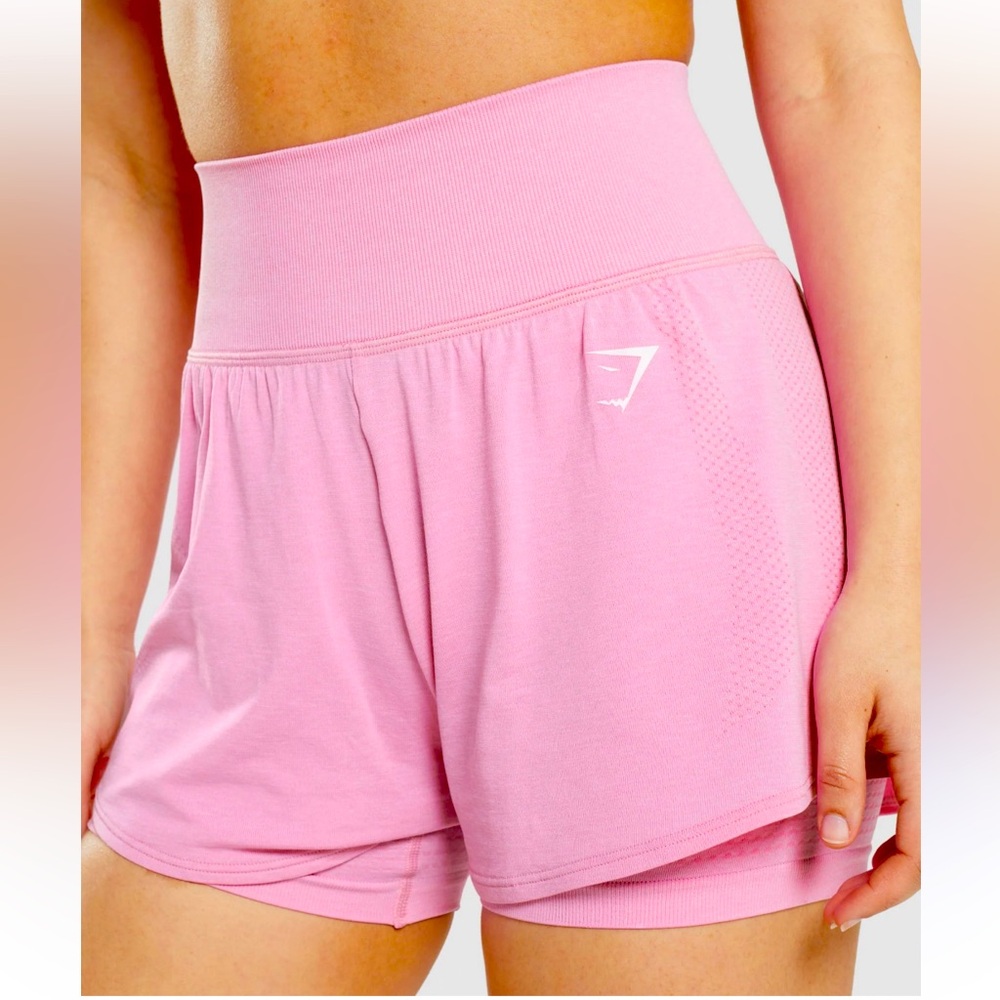Gymshark High-Waist Pink Layered Workout Shorts